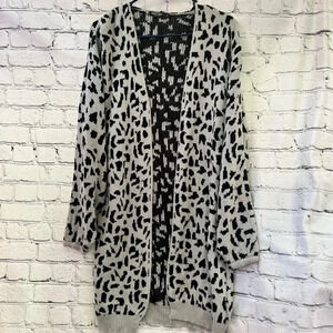 Nasty Gal Cheetah Print Open Front Long Cardigan Black and Grey Size Small‎